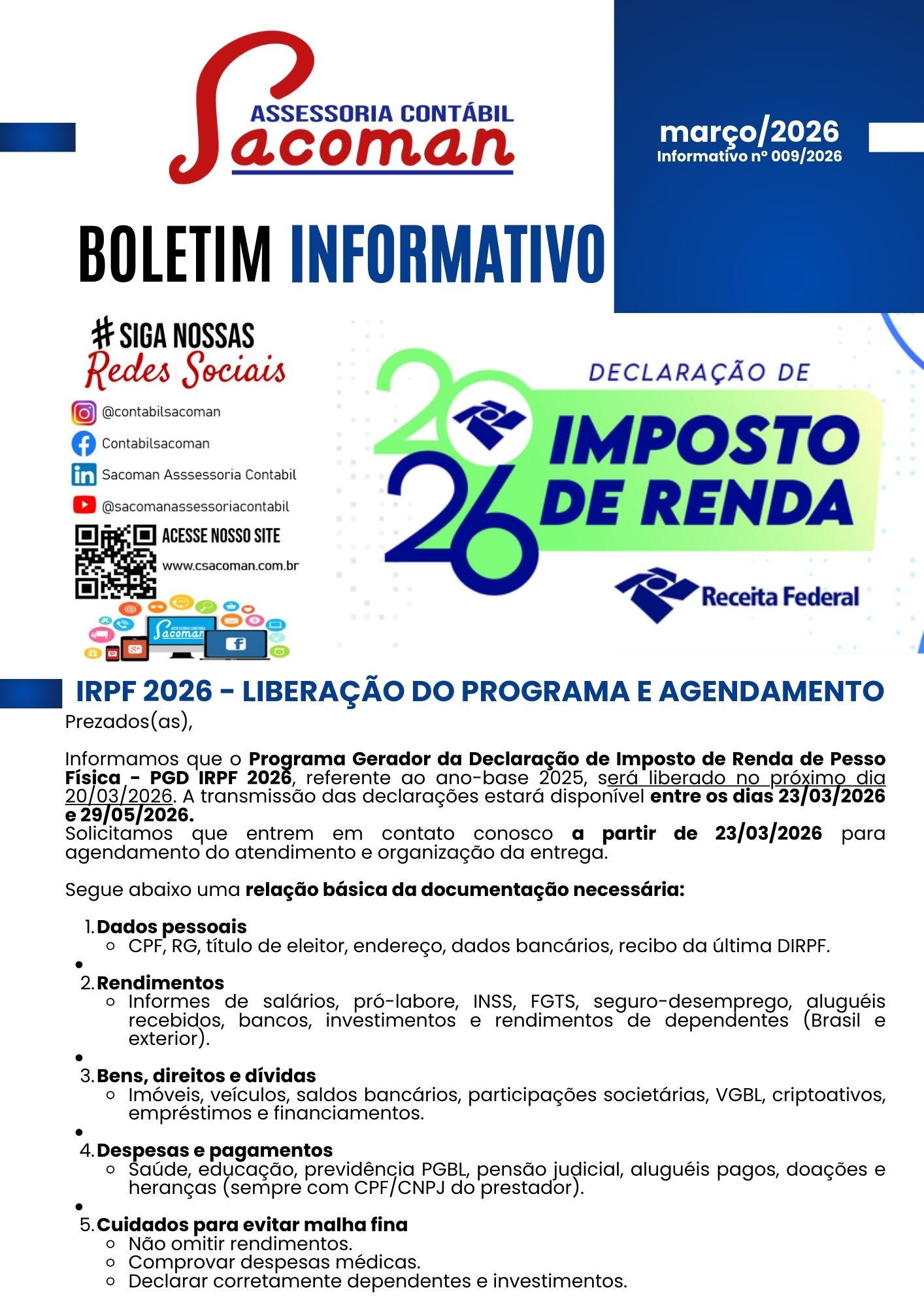 Read more about the article Boletim Informativo 009-2026