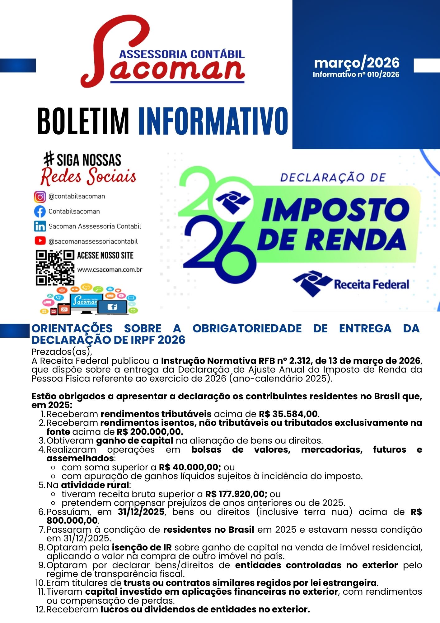 Read more about the article Boletim Informativo 010-2026