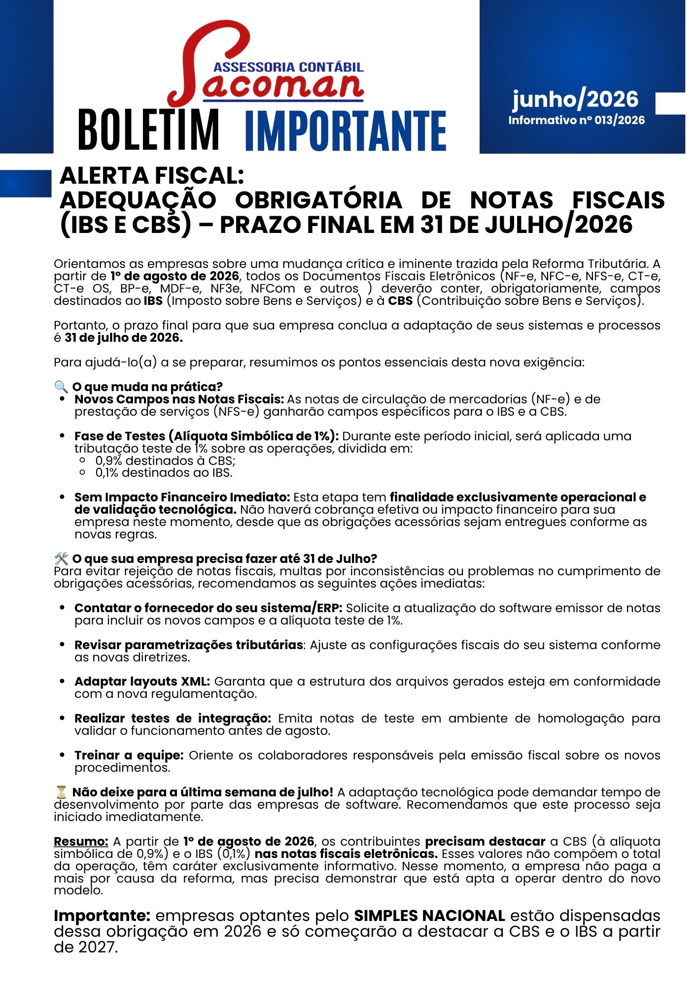 Read more about the article Boletim Informativo 013-2026